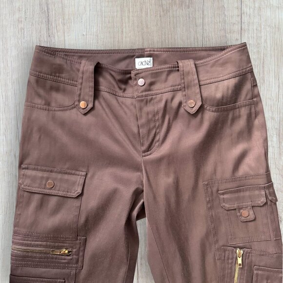 CACHE Brown Gold Zipper Capri Cropped Cargo Pants 4 - Picture 5 of 8